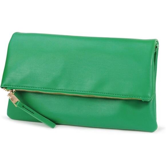 Women's Zipper Foldover Clutch Vegan Leather Green
